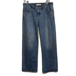 Levis Premium Jeans Women 28x32 Low Loose Wide Leg Medium Wash Blue Denim Cotton
